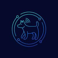 dog with a microchip icon, linear design vector