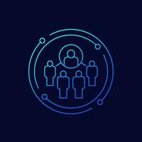 Coordinating people, coordinator icon, linear design vector