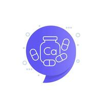 calcium supplement line icon with bottle, vector