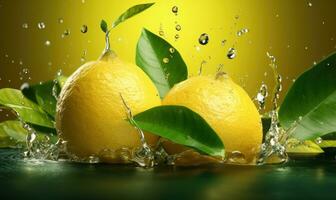 Splashing fresh citrus fruit concept. AI Generative photo