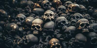 Eerie close-up of spook mountain skulls. AI Generative photo