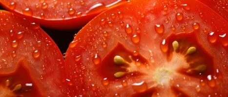 A striking macro capture of a sliced tomato's. AI Generative photo