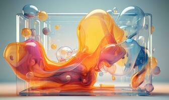 Vibrant 3D of swirling liquid in a glass vessel. AI Generative photo