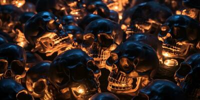 Siniestro colección de iluminado calaveras para Víspera de Todos los Santos. ai generativo foto