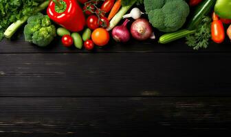 Vegetables on black wood background. AI Generative photo