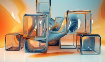 Dynamic interplay of 3D liquid forms in vibrant hues. Abstract composition. AI Generative photo
