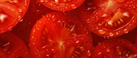 A striking macro capture of a sliced tomato's. AI Generative photo