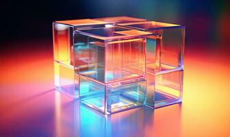 Abstract 3D composition of floating translucent cubes. AI Generative photo