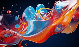 Vibrant liquid swirls on a black background. AI Generative photo