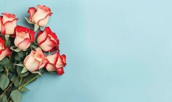 Elegant bouquet of pink roses against. photo