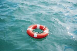 Lifebuoy in the sea. Rescue equipment. Generative AI photo