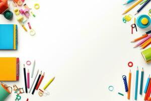 School and office supplies on white background. Back to school concept, Office school supplies on white background, AI Generated photo