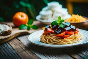 spaghetti with vegetables on a plate. AI-Generated photo