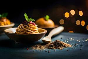 desserts in bowls with cinnamon and berries. AI-Generated photo