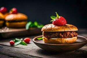 a hamburger with a strawberry on top. AI-Generated photo