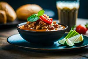 chili con carne in a bowl. AI-Generated photo