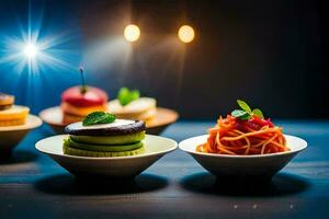 three different types of food in bowls on a table. AI-Generated photo