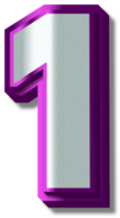 3D Luxury Silver Purple Alphabet Number 1 png