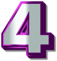 3D Luxury Silver Purple Alphabet Number 4 png