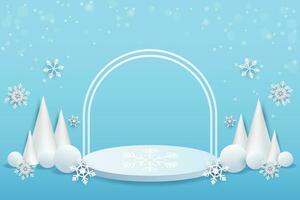 podium to showcase products. empty podium with minimalist design and winter background vector