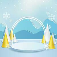 podium to showcase products. empty podium with minimalist design and winter background vector