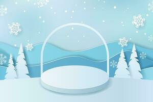 podium to showcase products. empty podium with minimalist design and winter background vector