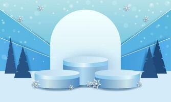 podium to showcase products. empty podium with minimalist design and winter background vector