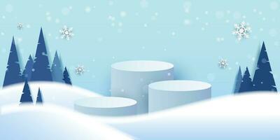 podium to showcase products. empty podium with minimalist design and winter background vector