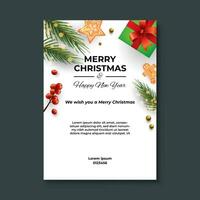 Merry Christmas and Happy New Year. Greeting card or poster template design with beautiful decoration vector