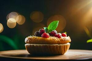 a cupcake with berries on top. AI-Generated photo