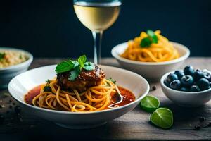 espaguetis con albóndigas y arándanos generado por ai foto