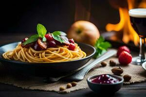 spaghetti with cranberry sauce and cranberry sauce. AI-Generated photo