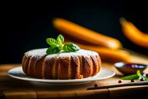 a bundt cake with a sprig of mint on top. AI-Generated photo