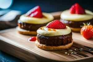 small cakes with strawberries on top. AI-Generated photo