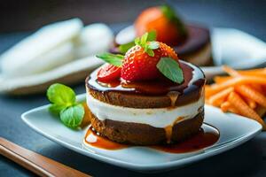 a dessert with strawberries and carrots on a plate. AI-Generated photo