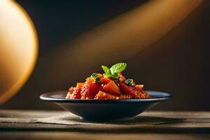 a bowl of pasta with tomatoes and basil. AI-Generated photo