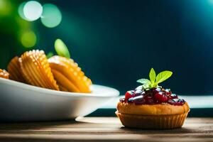 a small pastry with cranberry sauce on a plate. AI-Generated photo