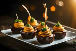 cupcakes with carrot frosting on a white plate. AI-Generated photo