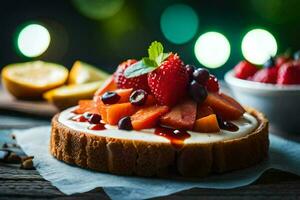 a cake with fruit and berries on top. AI-Generated photo