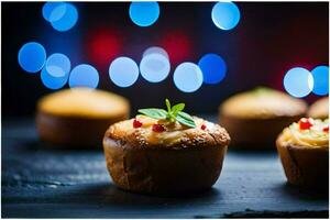 small muffins with a green leaf on top. AI-Generated photo