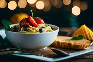 un plato de pasta con fresas y arándanos generado por ai foto