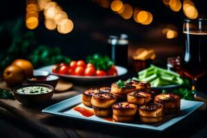 a plate of food with scallops and other ingredients. AI-Generated photo