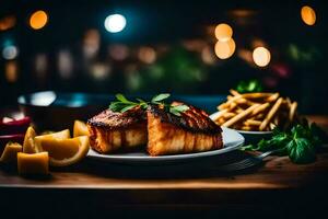 el mejor pescado y papas fritas en Londres. generado por ai foto