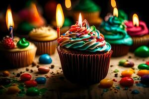 birthday candles on cupcakes. AI-Generated photo