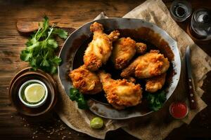 chicken wings in a bowl with lime and herbs. AI-Generated photo