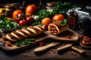 comida fotografía con un cámara y un cuchillo. generado por ai foto