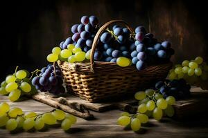 grapes, basket, still life, grapes, basket, still life hd wallpaper. AI-Generated photo