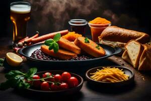 food on a black background. AI-Generated photo