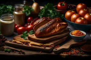 a variety of food items including bread, vegetables and other ingredients. AI-Generated photo