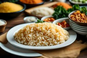 a plate of rice with different types of spices. AI-Generated photo